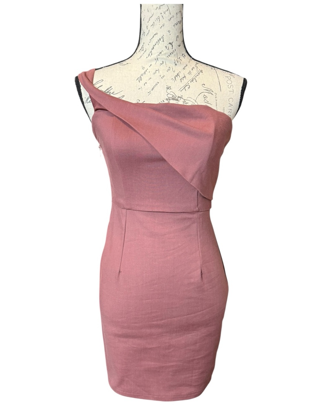 Luvalot One-Shoulder Dusty Rose Bodycon Dress Size 4 NWT